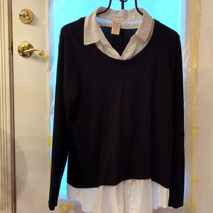 Faded Glory Sweater. White collared  inner shirt under a black cotton sweater.